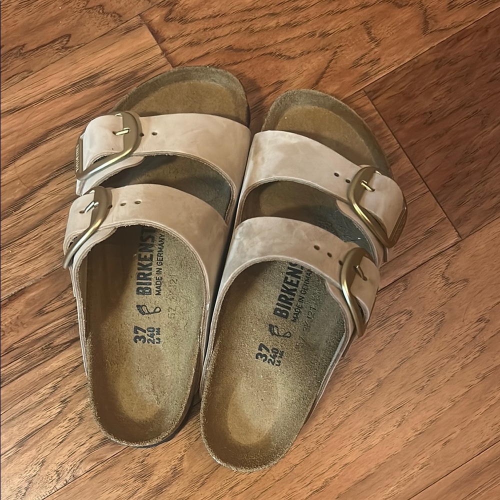 Birkenstock Tan Sandals with Gold Buckles